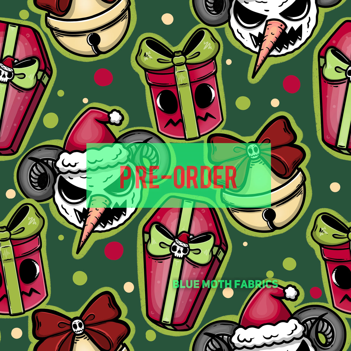 PREORDER. Christmas presents green fabric. By METER BlueMothFabrics