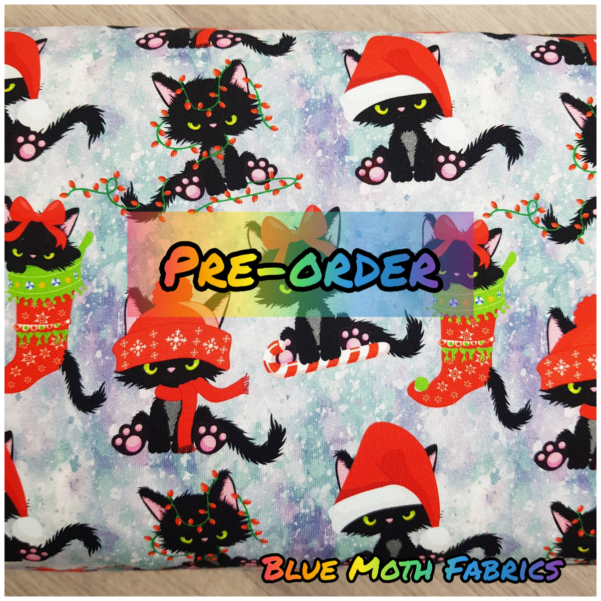 PREORDER. Grumpy Christmas Cat fabric. By METER BlueMothFabrics