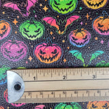 Neon Pumpkins Textured Faux leather / vinyl fabric. 40x66cm roll