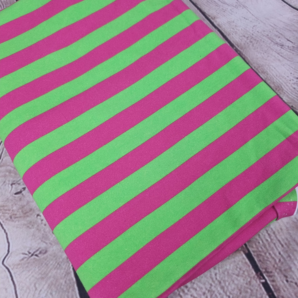 1m BOLT END. Watermelon Stripes heavyweight jersey fabric BlueMothFabrics
