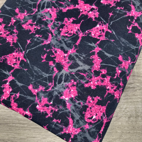 1m BOLT END. Fushia glitter marble heavyweight jersey fabric - BlueMothFabrics