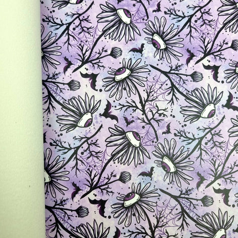 Spooky eyeball flowers Faux leather / vinyl fabric. 39x66cm roll