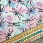 Dragonflies blue and pink Faux leather / vinyl fabric. 39x66cm roll