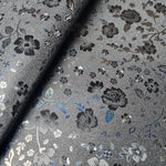 Matte black with holographic flowers Faux leather / vinyl fabric. 39x67cm roll - BlueMothFabrics