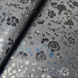 31x42cm BOLT END. Matte black with holographic flowers Faux leather / vinyl fabric. - BlueMothFabrics