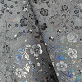 Matte black with holographic flowers Faux leather / vinyl fabric. 39x67cm roll - BlueMothFabrics