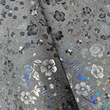 31x42cm BOLT END. Matte black with holographic flowers Faux leather / vinyl fabric. - BlueMothFabrics