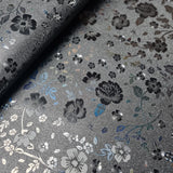 31x42cm BOLT END. Matte black with holographic flowers Faux leather / vinyl fabric. - BlueMothFabrics