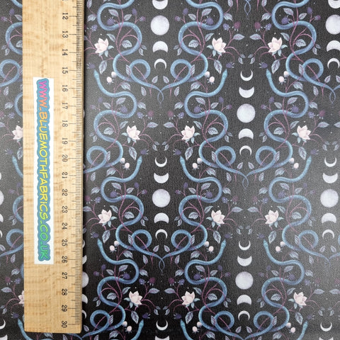 Serpent Moon Faux leather / vinyl fabric. 39x66cm roll - BlueMothFabrics