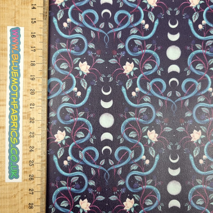 Serpent Moon navy blue Faux leather / vinyl fabric. 39x66cm roll - BlueMothFabrics