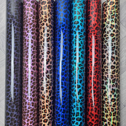 Gloss Leopard PVC Faux leather / vinyl fabric. 39x67cm roll