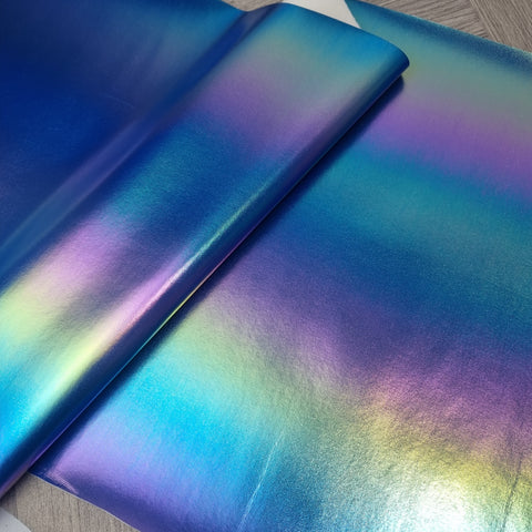 Purple Blue 27x135cm BOLT END. CREASE MARKS. Pearlescent Faux leather / vinyl fabric. - BlueMothFabrics