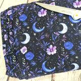 Purple Floral Moons 220gsm jersey fabrics - BlueMothFabrics