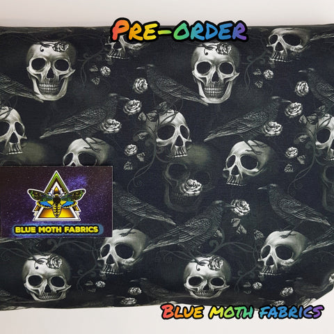 PRE-ORDER. Ravens and skulls fabric. By METER