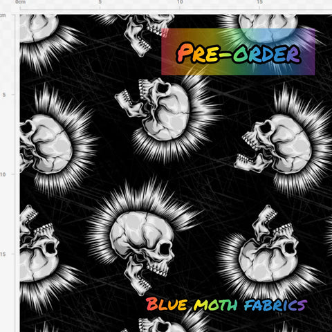 PRE-ORDER. White Punk Skull fabric. By METER