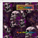 PRE-ORDER. Skulls and Flowers Purple fabric. By METER