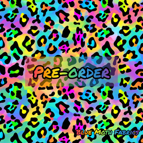 PRE-ORDER. Neon Rainbow leopard fabric. By METER