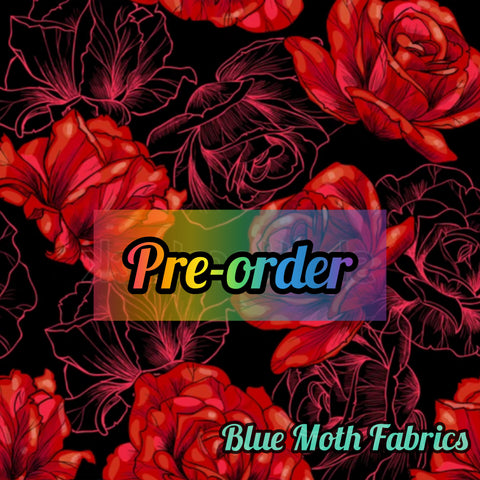 PRE-ORDER. Red Roses Faux leather / vinyl fabric. 39x130cm