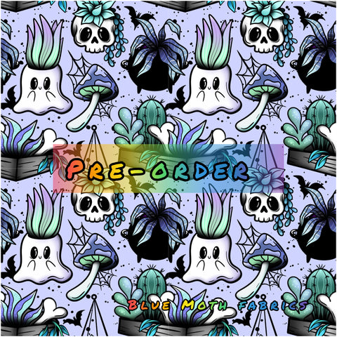 PRE-ORDER. Lilac ghost garden Faux leather / vinyl fabric. 39x130cm