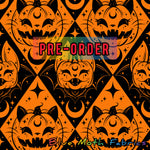 PRE-ORDER. Pumpkin cats Faux leather / vinyl fabric. 39x130cm