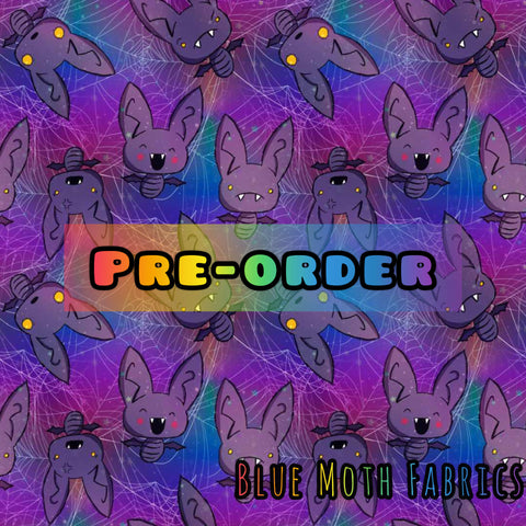 PRE-ORDER. Spooky Bats purple fabric. By METER - BlueMothFabrics