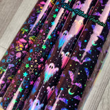 Neon bats and moons Holographic PVC Faux leather / vinyl fabric. 40x67cm roll