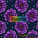 PRE-ORDER. Purple Dalia Flower Faux leather / vinyl fabric. 39x130cm