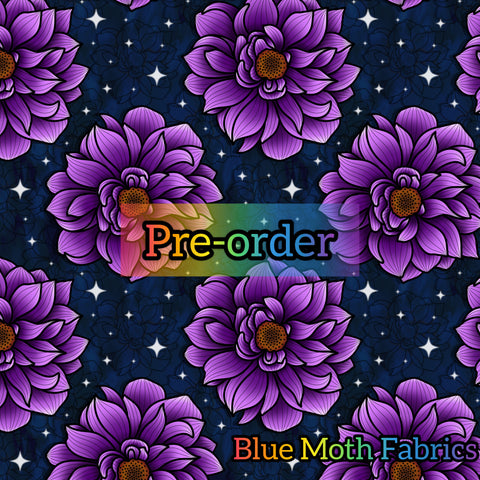 PRE-ORDER. Purple Dalia Flower fabric. By METER