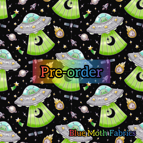 PRE-ORDER. Green Alien fabric. By METER - BlueMothFabrics