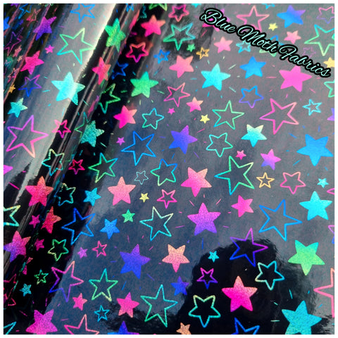 Rainbow Stars Shimmer PVC Faux leather / vinyl fabric. 40x67cm roll