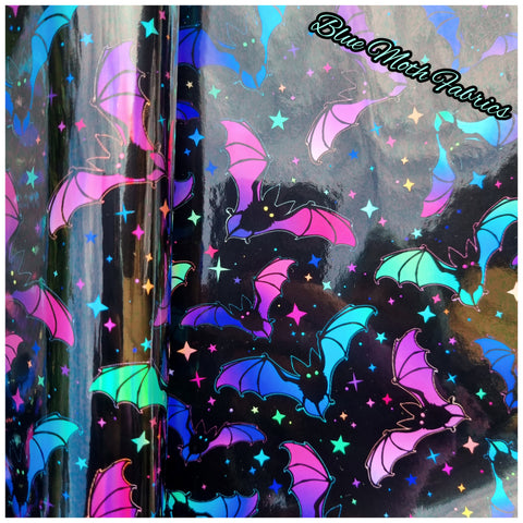 Neon Bats Holographic PVC Faux leather / vinyl fabric. 40x67cm roll