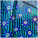 Skull flowers Holographic PVC Faux leather / vinyl fabric. 40x67cm roll