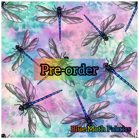 PRE-ORDER. Pink blue Dragonfly fabric. By METER