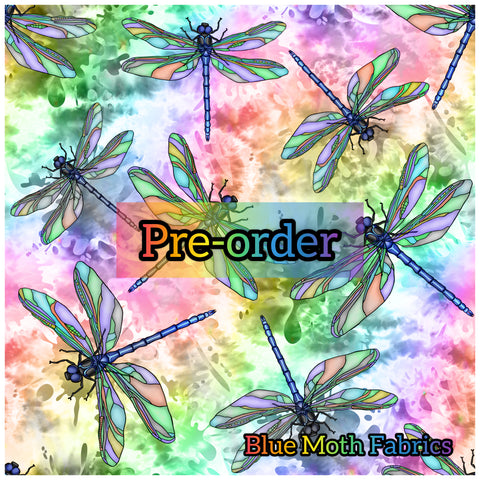 PRE-ORDER. Rainbow Dragonfly Faux leather / vinyl fabric. 39x130cm