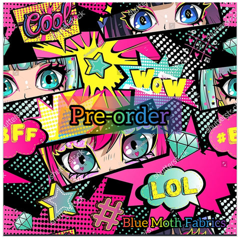 PRE-ORDER. Kawaii Anime Girl eyes Faux leather / vinyl fabric. 39x130cm