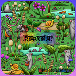 PRE-ORDER. Mouse garden green fabric. By METER