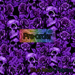 PRE-ORDER. Purple skulls and roses Faux leather / vinyl fabric. 40x130cm