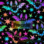 PRE-ORDER. Neon Rainbow bats fabric. By METER - BlueMothFabrics