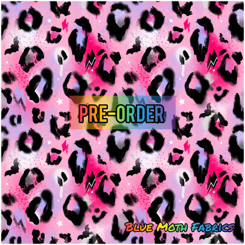 PRE-ORDER. Pink Grunge leopard Faux leather / vinyl fabric. 40x130cm