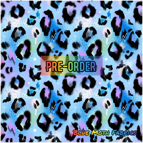 PRE-ORDER. Blue Grunge Leopard fabric. By METER - BlueMothFabrics
