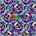 PRE-ORDER. Peony Skull Faux leather / vinyl fabric. 40x130cm