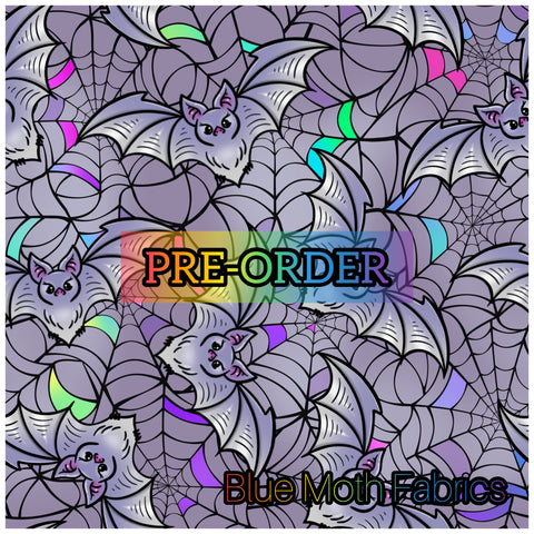 PRE-ORDER. Spiderweb Bats Faux leather / vinyl fabric. 39x130cm