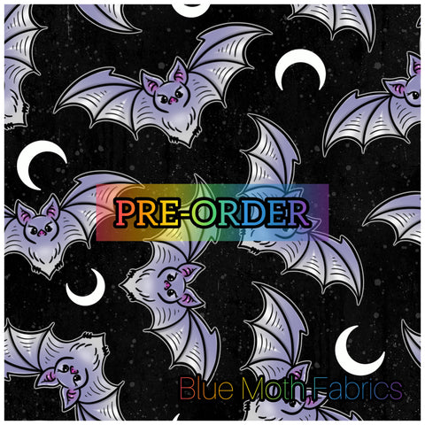 PRE-ORDER. Moon Bats Faux leather / vinyl fabric. 39x130cm