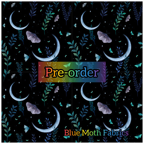 PRE-ORDER. Floral Moth moons fabric. By METER - BlueMothFabrics