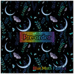 PRE-ORDER. Floral Moth Moon Faux leather / vinyl fabric. 39x130cm