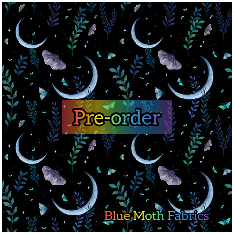 PRE-ORDER. Floral Moth Moon Faux leather / vinyl fabric. 39x130cm