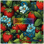 PRE-ORDER. Strawberries Faux leather / vinyl fabric. 39x130cm