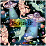 PRE-ORDER. Ufo Space Cats fabric. By METER - BlueMothFabrics