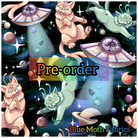 PRE-ORDER. Ufo Space Cats fabric. By METER - BlueMothFabrics