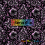 PRE-ORDER. Pink Flower Goth Moth Faux leather / vinyl fabric. 39x130cm